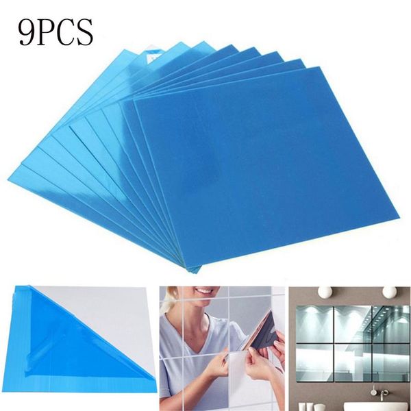 

9 pc quare mirror surface film wall stickers adhesive decoration home bathroom decorstickers decor 15cm x 15 cm 20sept5