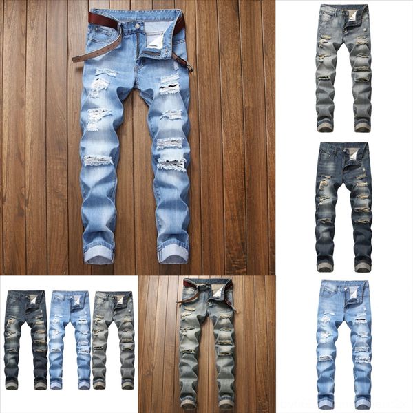

yunvnnew men jeans size man hole jeans 36 38 snow washed skinny denim men slim feet casual designer, Black