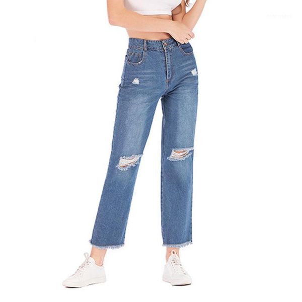 

women jeans pants straight denim long pant female baggy mid waist capris zipper trousers slim pantalones plus size hole leggings1, Blue