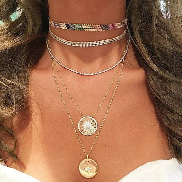 2 мм CZ Tennis Choker Ожерелье для женщин 3 Цвета Белый Красный Зеленый Элегантность Многослойные Модные Модные Женщины Великолепные Ювелирные Изделия Европейский Дизайн