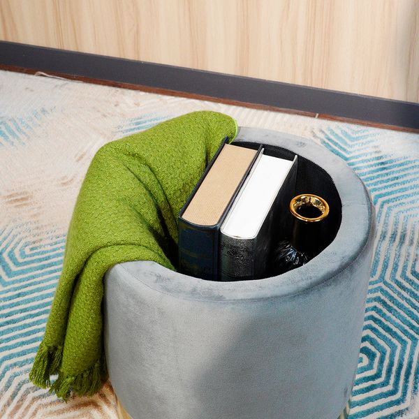 

wholesale round velvet living room furniture fabric with gold metal base pouffe ottoman durable and safe storage footstool