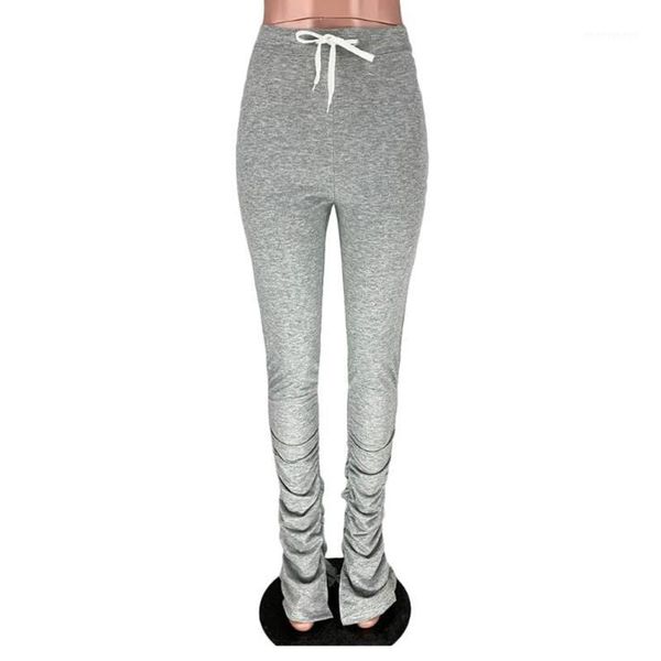 

women's pants & capris 2021 trend clothes stacked sweatpants women joggers gray drawstring stretch bodycon fitness ruched leggings femm, Black;white
