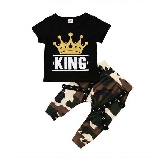 

newborn kids baby boys t-shirt camo pants 2pcs outfits set clothes 0-5years, White