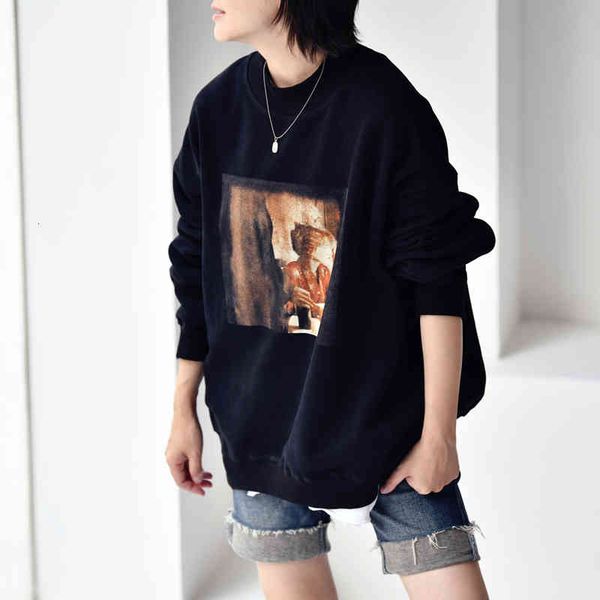 

women's hoodies & sweatshirts mioco r0980c literatura arte lazer restaurar antigas maneiras impressÃ£o se unindo solto espessamento gola, Black