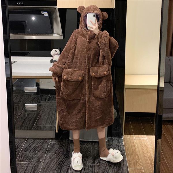 

winter new fur women coats hooded cute solid thicken warm fleece knee-length long female outwear, Black