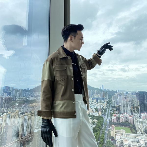 

daio ethan korean design autumn color matching denim decoration lapel jacket