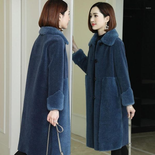 

hanzangl new 2019 winter korean version haining sheep shearing fur coats long section composite fur wool coat beige/yellow/blue1, Black