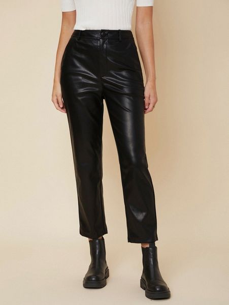 

motf premium pu leather cropped pants r8lu#, Black;white