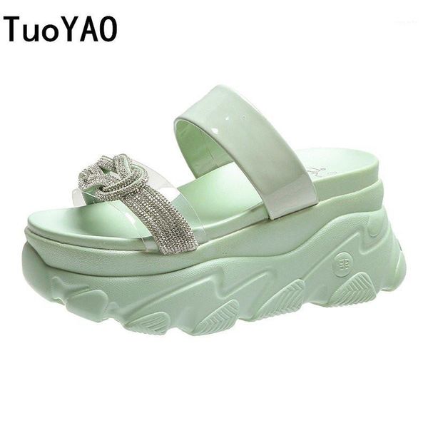 

summer new chunky slippers women 9cm high heels shoes crystal platform casual woman diamond shoes thick bottom beach filp flops1, Black