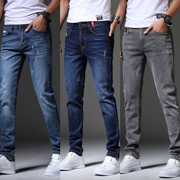 

spring summer new men's jeans jeans and jeanstrousers and jeansfashion trend stretch slim fit pants korean men's youth long pants, Blue