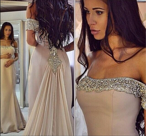 

sparkling off the shoulder prom dresses 2019 chiffon mermaid evening dresses beads arabic custom made party prom gowns, Black