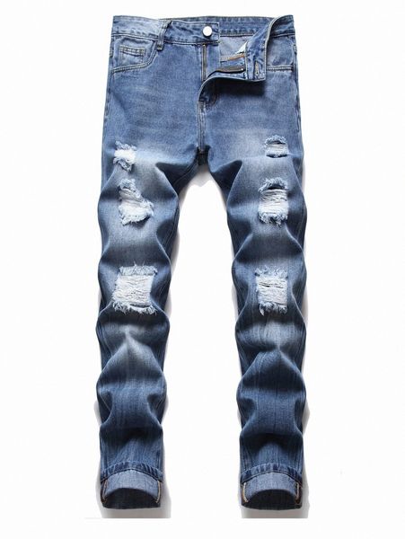 

men ripped bleach wash jeans 14mz#, Blue