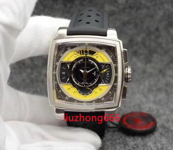 

luxury mens watches 44mm stainless steel dial/rubber strap chronograph business life waterproof quartz wristwatch-silver case, Slivery;brown