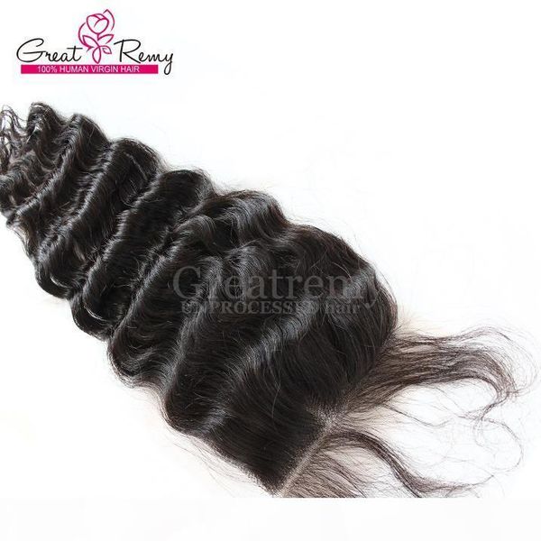 

100% malaysian virgin unprocessed human hair lace closure deep wave 4x4 hairpieces natural color lace closure piece greatremy drop ship, Black