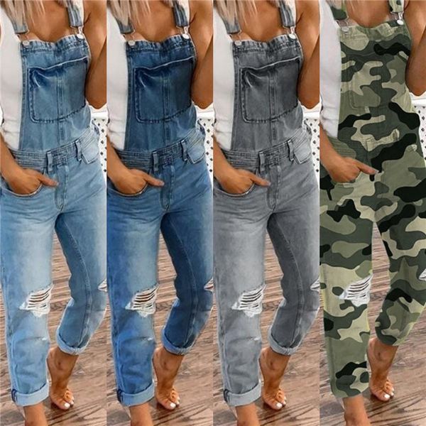 

fashion hole denim jumpsuits womens designer straight double shoulder overalls pants autumn casual skateboard plus size women jean rompers, Black;white