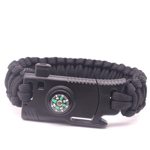 

cool bracelet for men outdoor camping rescue paracord survival parachute cord multifunctional braided rope knife whistle, Black