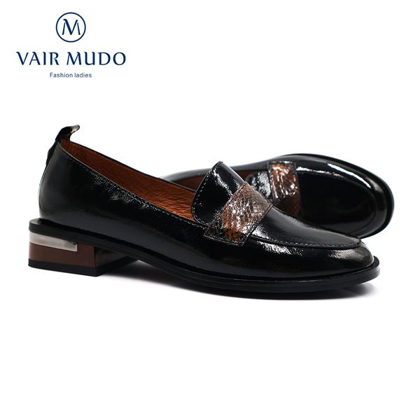 

vair mudo women pumps shoes black spring autumn genuine leather shoes women single footwear round toe slip on shoe new brand d60 1007, Black;white