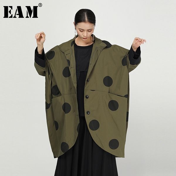 

[eam] loose fit green back long dot print split big size jacket new lapel long sleeve women coat fashion tide spring 1n473 201017, Black;brown