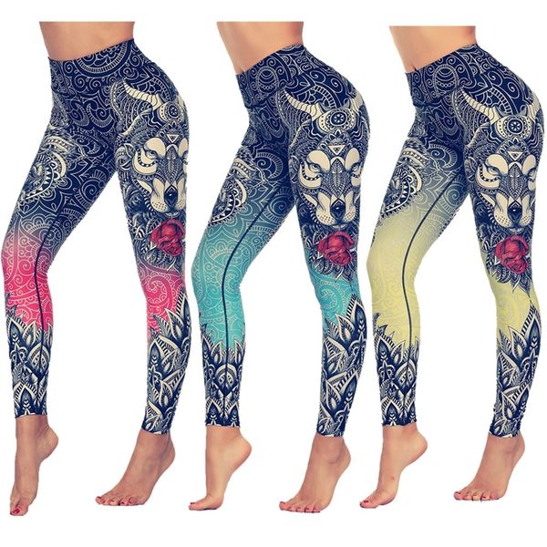 

li-fi original wolf print leggings women yoga pants gym leggings fitness sports wear elastic tight yoga leggings 201103, Black