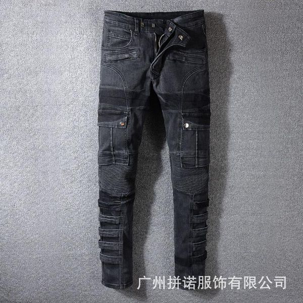 

europen france brand men's denim trousers jeans pants slim straight gentleman jeans black stripe pants for men 1057, Blue