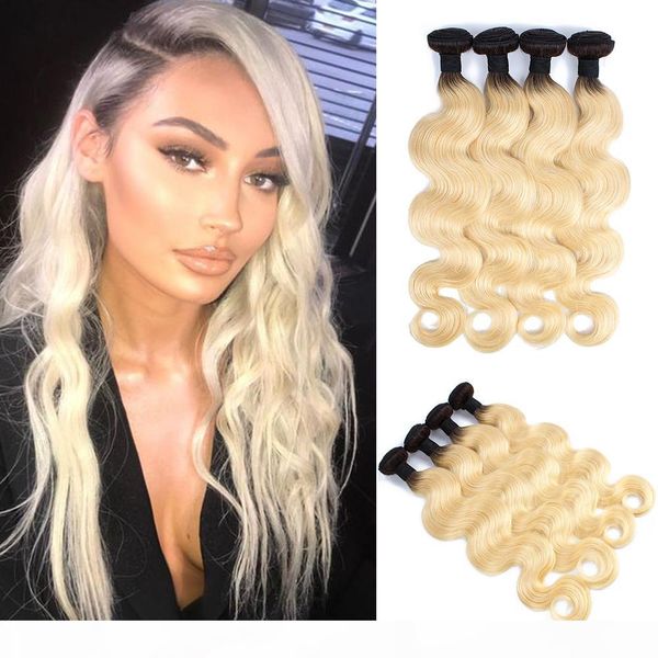 

1b 613 ombre blonde human hair bundles body wave peruvian virgin hair 3 or 4 bundles 10-28 inch remy human hair extensions, Black
