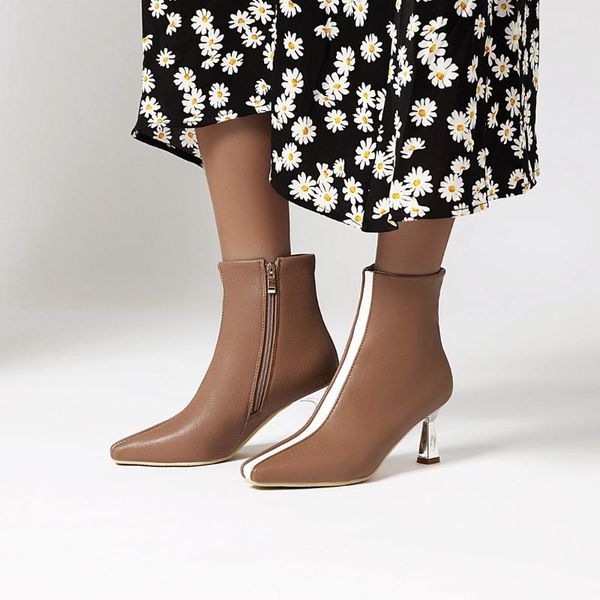 

boots winter women's high heels ankle fashion women shoes pointed toe black white beige brown blue yellow
