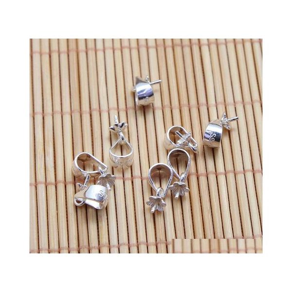 

100 piece bright sterling silver bail w / pin pearl pendant clasp slider / bead cap findings / bright connector bail 3mm platinum,4mm v7eaf