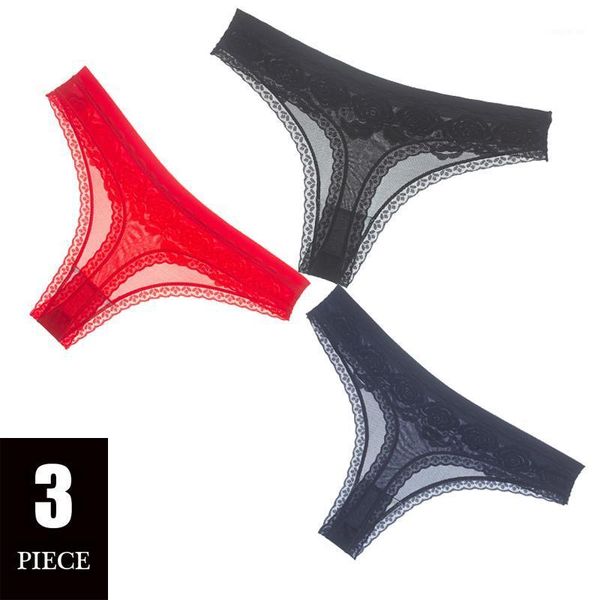 

yoga outfits women's underwear transparent embroidered jacquard mesh thong seamless low waist female briefs1, White;red