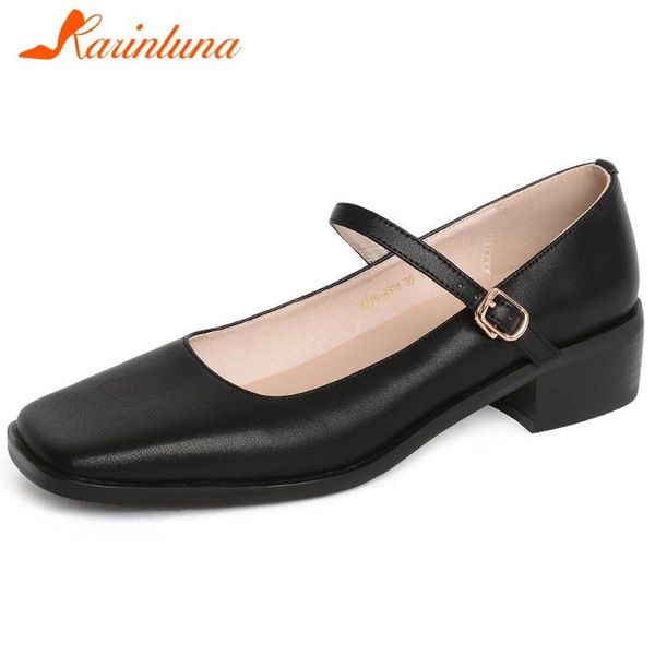 

dress shoes karin fashion female genuine leather casual office pumps square toe med heels green women spring woman, Black