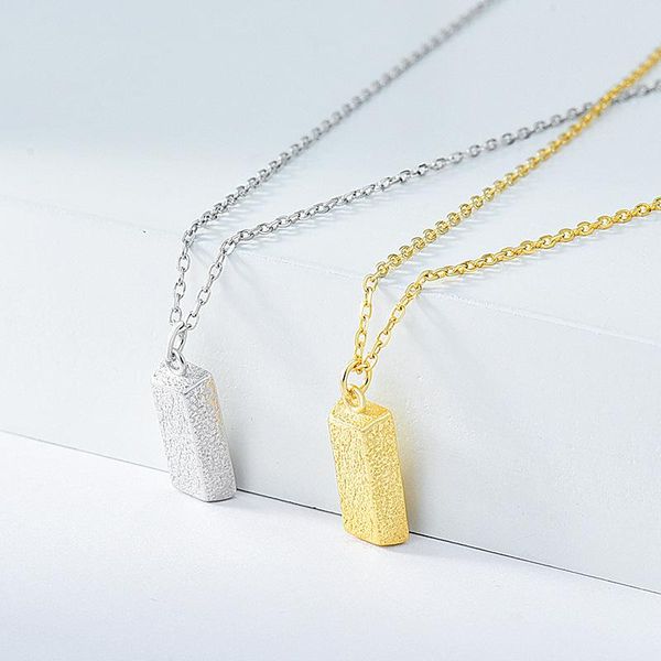 

european style new s925 sterling silver gold brick necklace retro niche cross-border geometric trapezoidal sweater chain