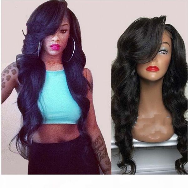 

elling body wave brazilian hair lace front wig wigs with bangs heat resistant synthetic wigs for women african american, Black