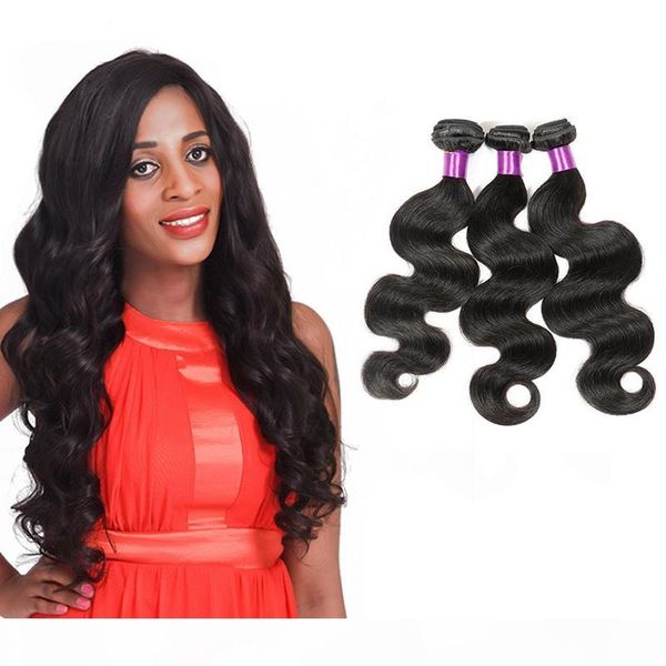 

brazilian body wave real virgin human hair 3 bundles unprocessed malaysian peruvian brazilian human hair weaves extension natural color, Black