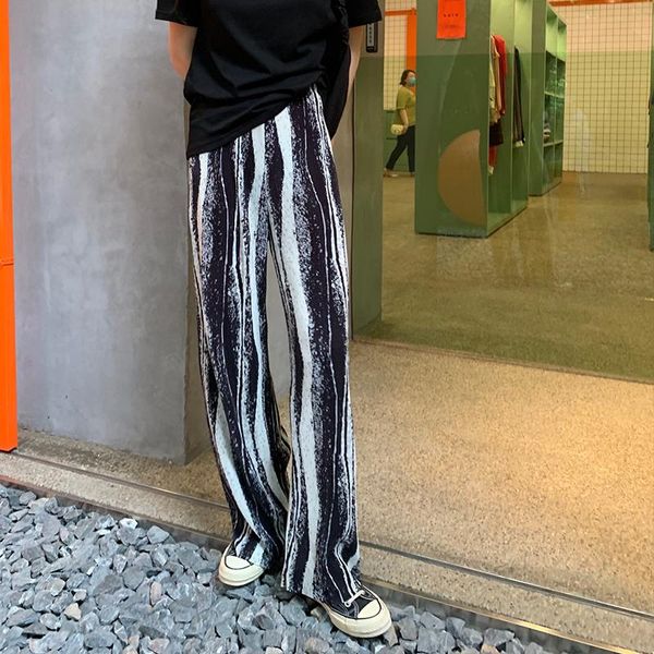 

clothing moda feminina sweatpants harajuku trousers women striped spring fall wide leg high waist capris straight loose pants, Black;white