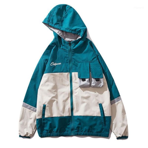 

casual hooded patchwork jacket men1, Black;brown