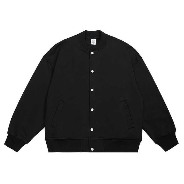 

2023 men's outerwear street fashion brand solid color baseball suit autumn winter plush simple and versatile loose cardigan jacket men&, Black;brown