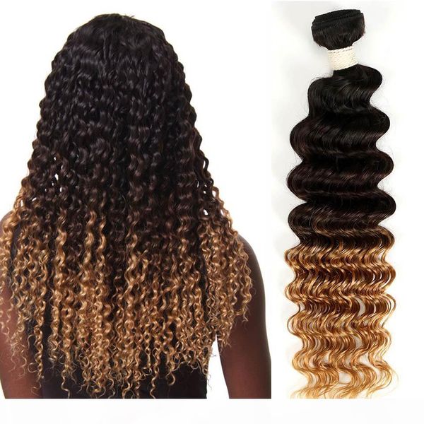 

peruvian ombre deep wavy hair 1b 4 27 ombre deep wave 3 bundles peruvian ombre hair extension curly human hair blonde deep wave, Black