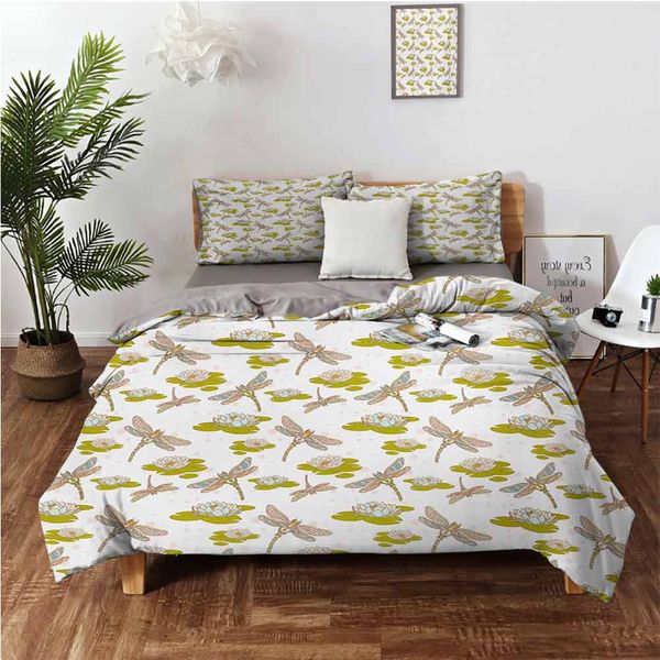 

lotus flower with symbolic insects meditation theme artsy printbedding 3-piece set