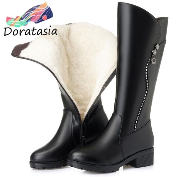 

doratasia elegant women fashion mid calf shoes classic designer boots women med heel short plush winter boots, Black