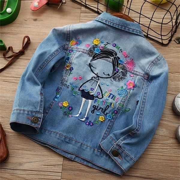 

denim jacket baby clothes girls print embroidery outwear girl kids cartoon jean jackets coat for 2-10t years y200901, Blue;gray
