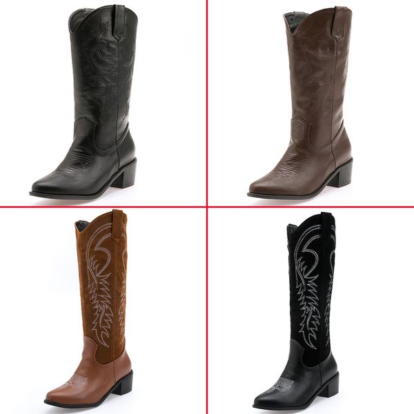 

western cowboy for women high heels ladies autumn winter long shoes wide calf boots super size lj201030, Black