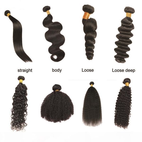 

8a hair weft loose wave body wave kinky straight deep wave straight hair bundle 1 pcs lot double weft unprocessed hair extensions, Black