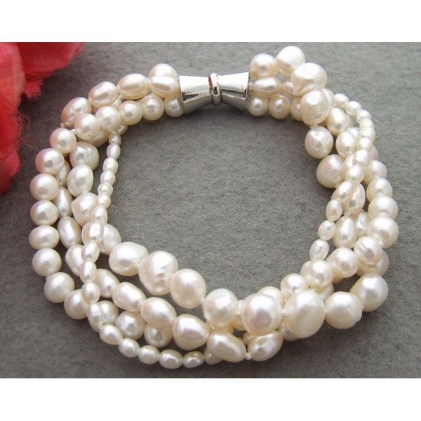 

wow 4strands natural white pearl bracelet t200423, Black