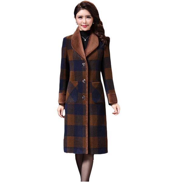 

women's wool & blends 2021 winter long coats female women clothing grid plus size coat korean, Black