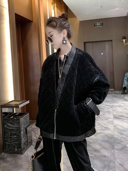 

women's clothing jackets for women 2020 winter jacket womans autumn coat female leopard print gold velvet mujer parkas lxr2101, Black