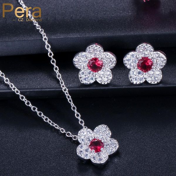 

pera trendy rose red ladies jewelry big snowflake cubic zirconia stone long drop pendant necklace earrings set for women j105, Silver