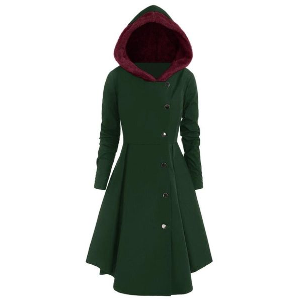 

gothic coat manteau femme trench coat women plus size asymmetric fleece single breasted long drap buttons hoodied xl~4xl, Tan;black
