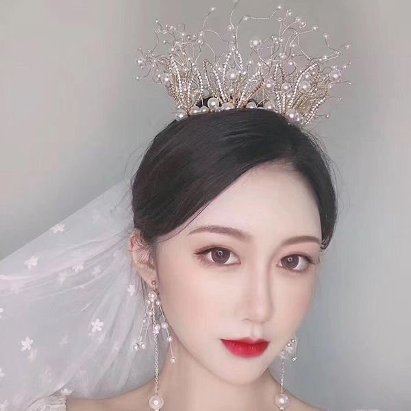 

korean mori xianmei bridal headdress princess crown earring super fairy hair decoration wedding dress accessories, Silver