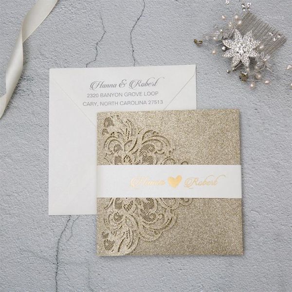 

greeting cards wedding invitation card laser art glistening gold pocket 150*150mm, 100% customzied invitation1