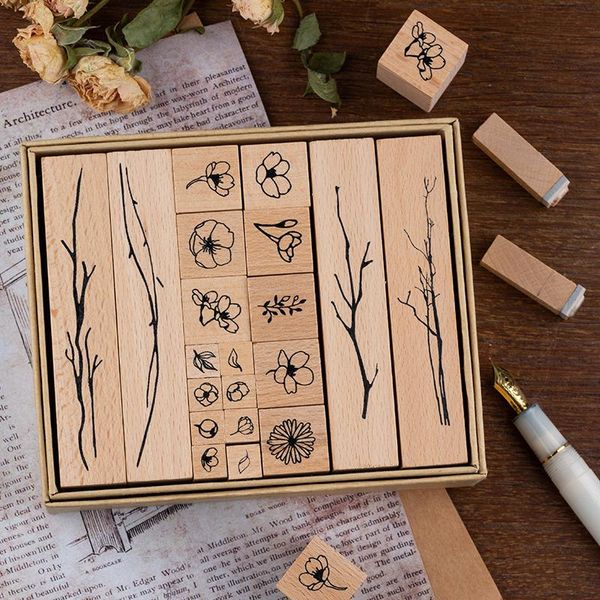 

20pcs box wooden rubber plant flowers and plants gesture decoration stamp student stationery diy craft standard scrapbook mold bbygyi
