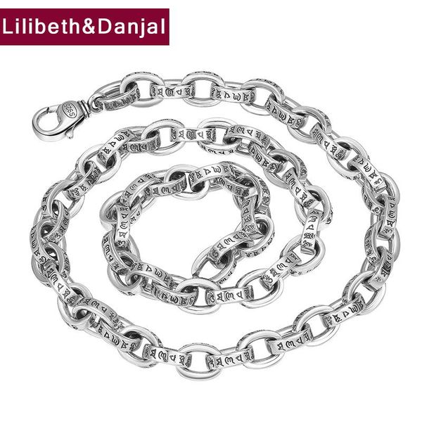 

budda mantra chain pure 925 стерлинговое серебро 925 урожай священные писание ожерелье подвеска украшения подарок для мужчин женщины 2021 но, Silver